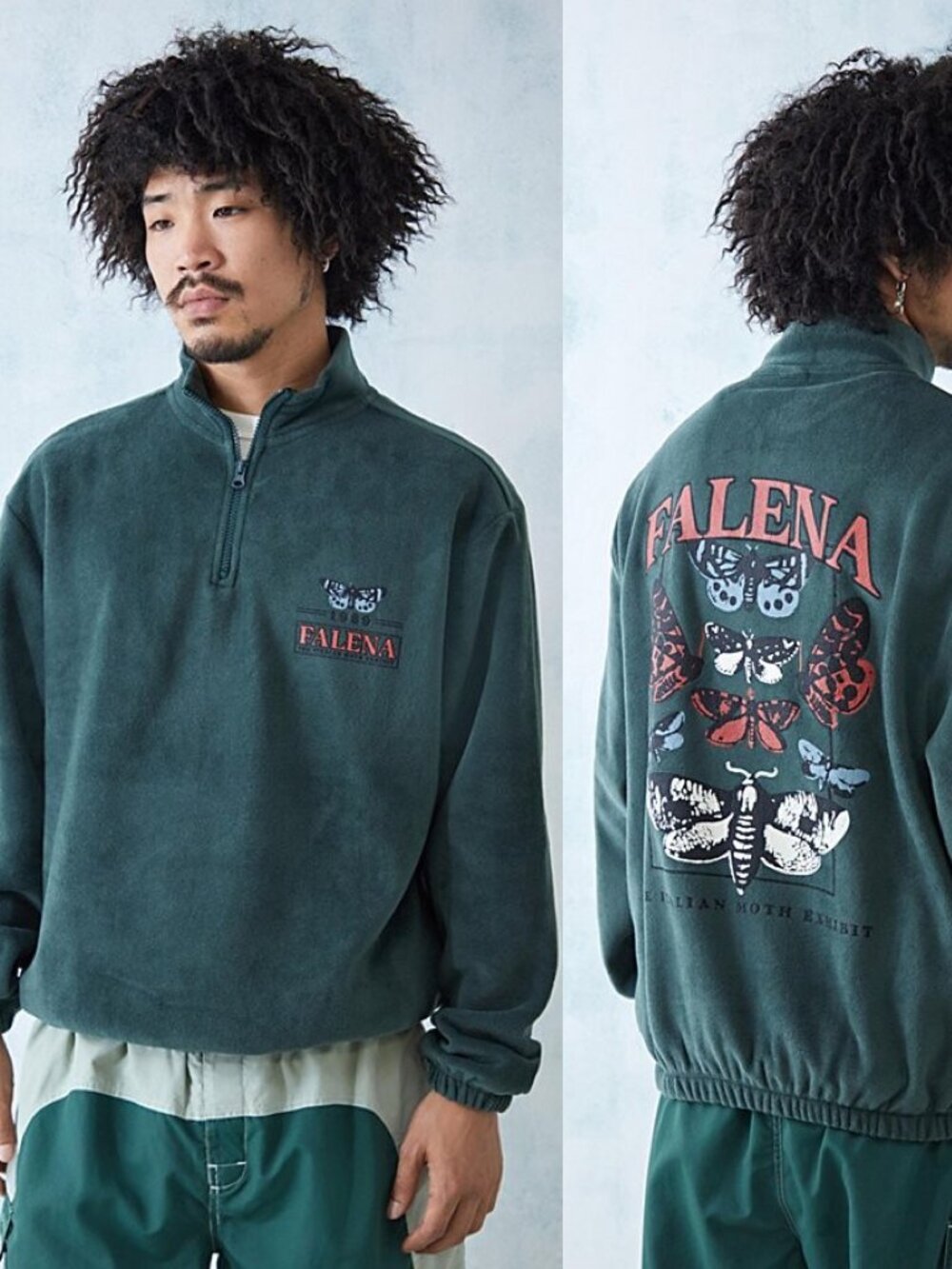 Urban Outfitters Mens Teal Falena Mock Neck 1/4 Zip Fleece